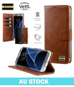 Vetti Premium Genuine Leather Flip Folio Wallets Book with Coin Case For Samsung Galaxy S7 Edge