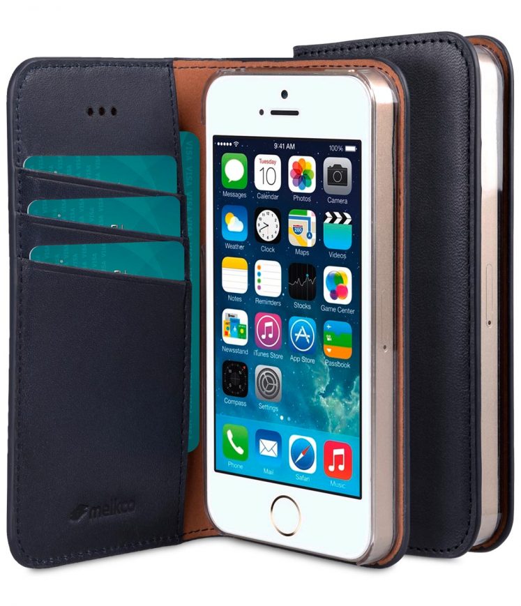Melkco Italian Cowhide Leather Herman Series Book Style Case for Apple iPhone SE / 5s / 5 (Italian Blue)