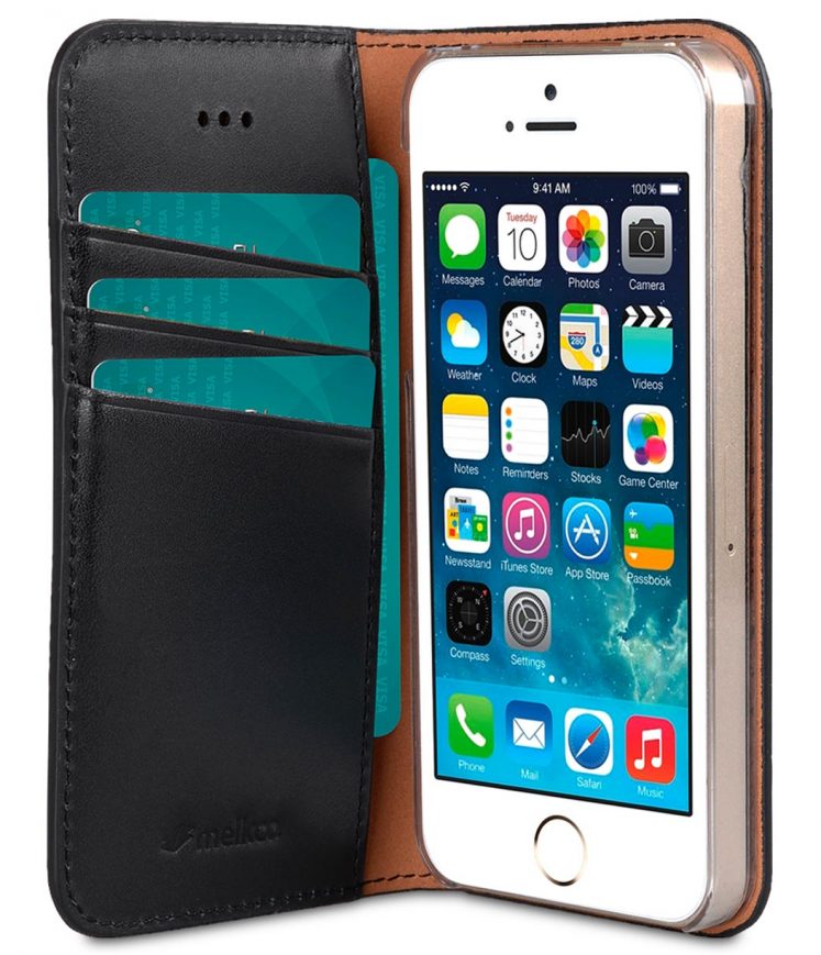 Melkco Italian Cowhide Leather Herman Series Book Style Case for Apple iPhone SE / 5s / 5 (Italian Black)