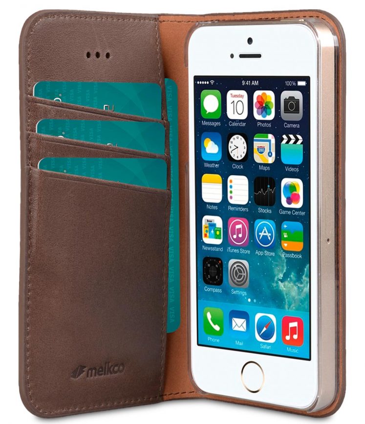 Melkco Italian Cowhide Leather Herman Series Book Style Case for Apple iPhone SE / 5s / 5 (Italian Brown)