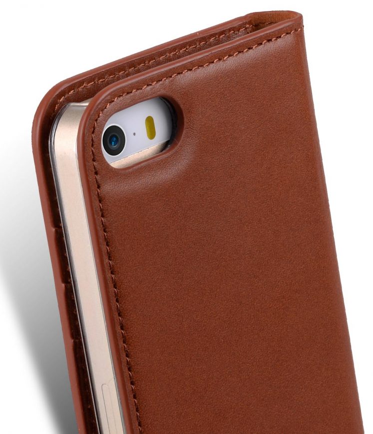 Melkco Italian Cowhide Leather Herman Series Book Style Case for Apple iPhone SE / 5s / 5 (Italian Orange Brown)