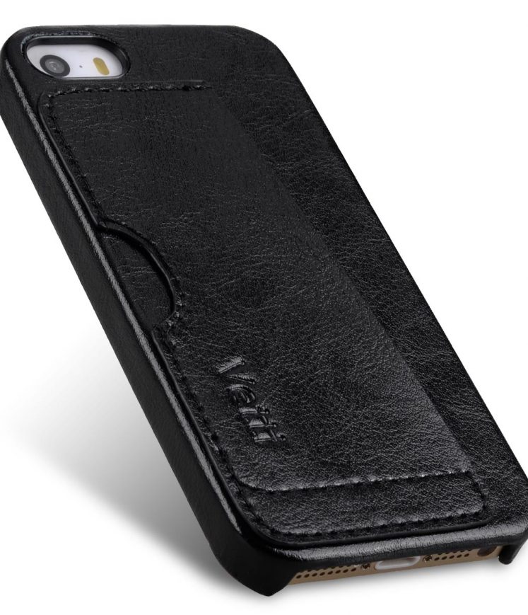 Genuine Leather Card Slot Snap Cover For IPhone SE - Vintage Black