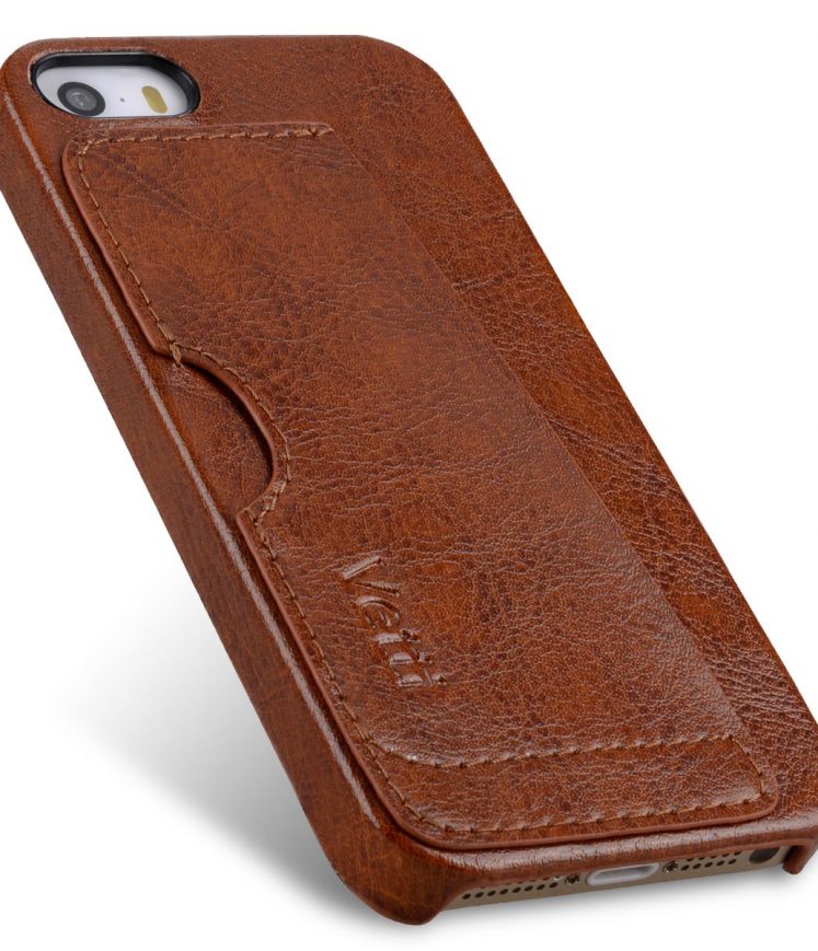Genuine Leather Card Slot Snap Cover For IPhone SE - Vintage Brown