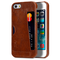 Genuine Leather Business Card Slot Snap On Back Cover Handmade For IPhone SE - Vintage Brown