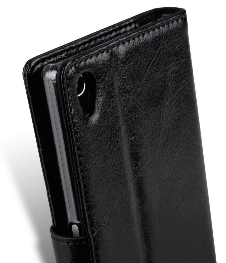 Genuine Leather Folio Stand Book Type Case For Sony Xperia Z5 Premium (Vintage Black)