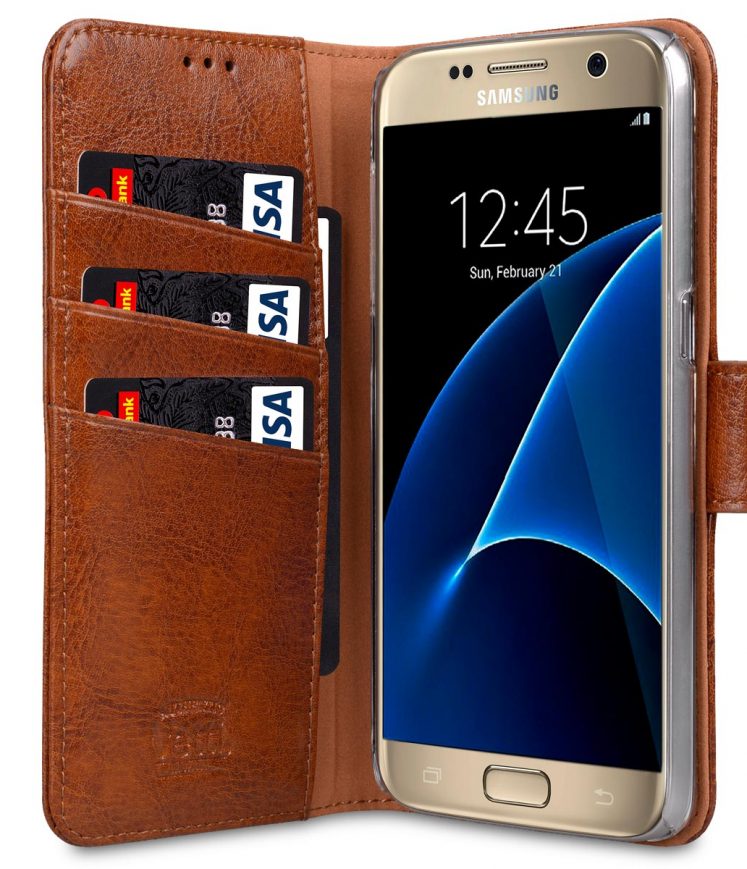 Samsung Galaxy S7 Genuine Leather Case - Folio Stand Book Type (Vintage Brown)