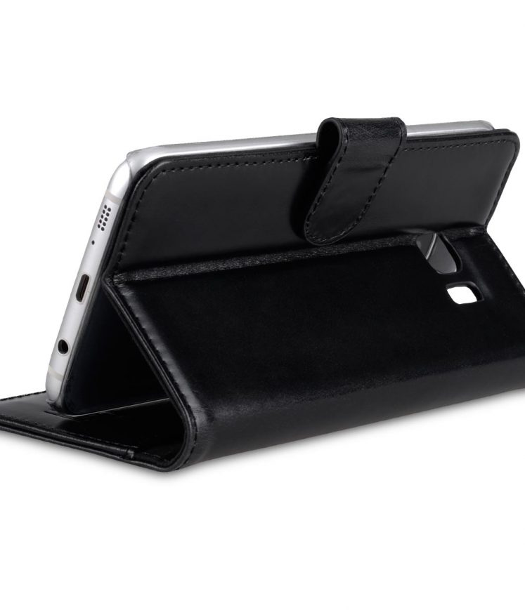 Premium Genuine Leather Folio Stand Book Type CaseFor Samsung Galaxy S7 Edge(5.7") - Black Wax