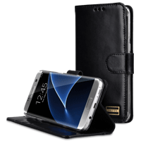 Premium Genuine Leather Flip Folio Stand Book Type Case For Samsung Galaxy S7 Edge(5.7")
