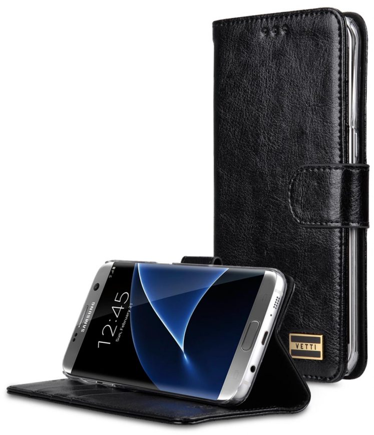 Genuine Leather Flip Folio Stand Book Type Case For Samsung Galaxy S7 Edge(5.7")