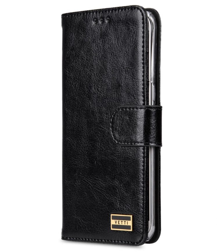 Genuine Leather Folio Stand Book Type Case For Samsung Galaxy S7 Edge(5.7") -(Vintage Black)