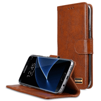 Samsung Galaxy S7 Edge Genuine Leather Case - Folio Stand Book Type (Vintage Brown)
