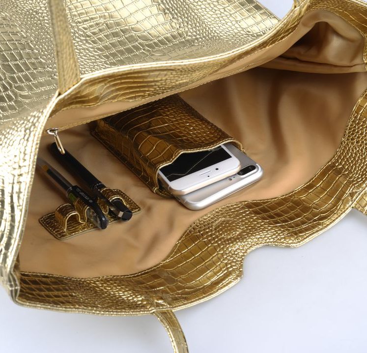 Francpod Camche Series Crocodile Pattern PU Leather Tote Bag - (Gold)