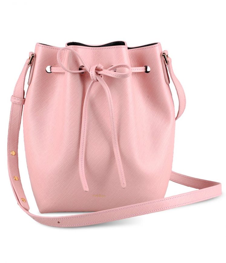Melkco Fashion Purden Bucket Bag in Cross pattern Genuine leather (Cherry blossoms)