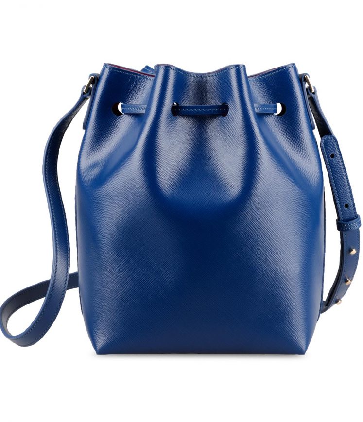 Melkco Fashion Purden Bucket Bag in Cross pattern Genuine leather (Sapphire Blue)