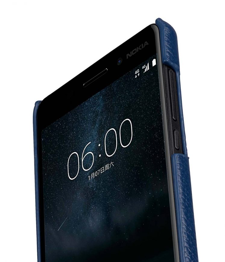 Premium Leather Card Slot Snap Cover for Nokia 6 - (Dark Blue LC) Ver.2