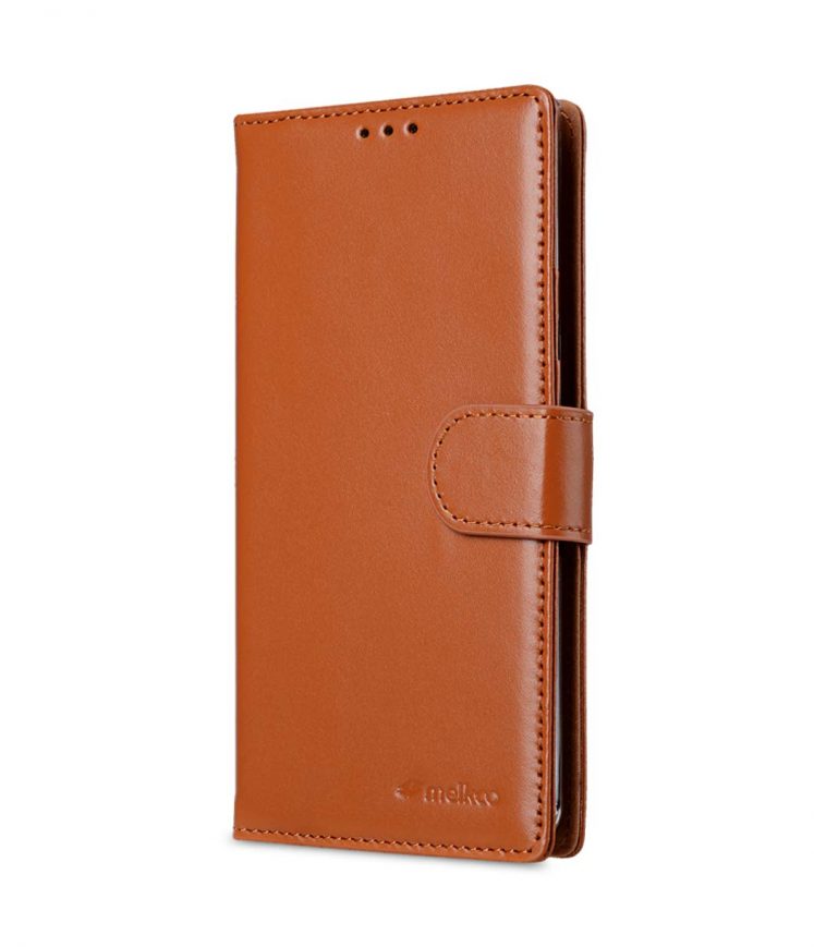 Premium Leather Case for BlackBerry KEYone - Wallet Book Clear Type Stand (Brown CH)