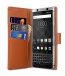 Premium Leather Case for BlackBerry KEYone - Wallet Book Clear Type Stand (Brown CH)