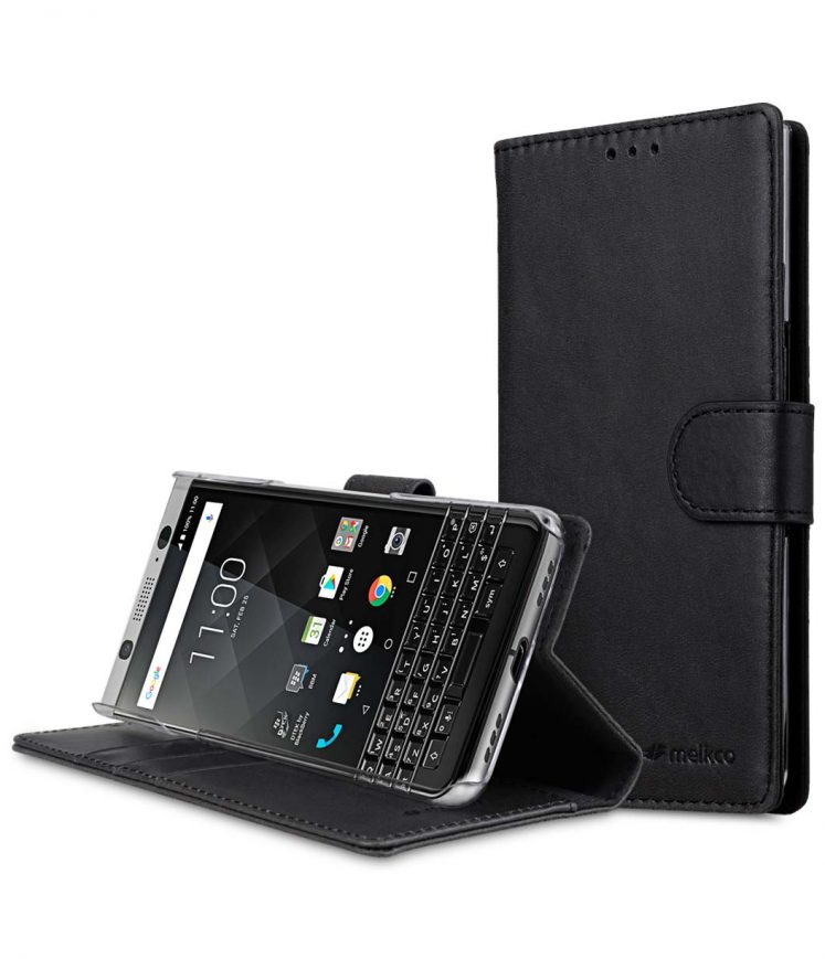 Melkco Premium Leather Flip Folio Case for BlackBerry KEYone - Wallet Book Clear Type Stand