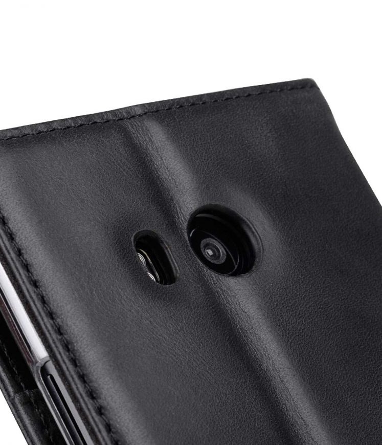Premium Leather Case for HTC U11 - Wallet Book Clear Type Stand (Vintage Black)