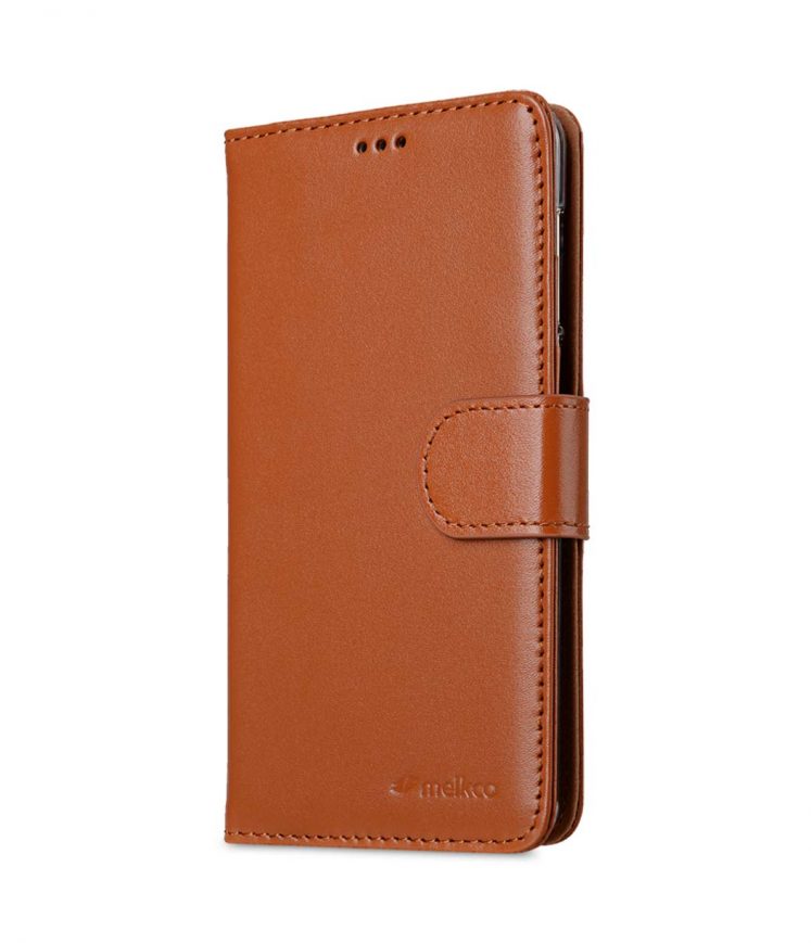 Premium Leather Case for Huawei Y5 (2017) - Wallet Book Clear Type Stand (Brown CH)
