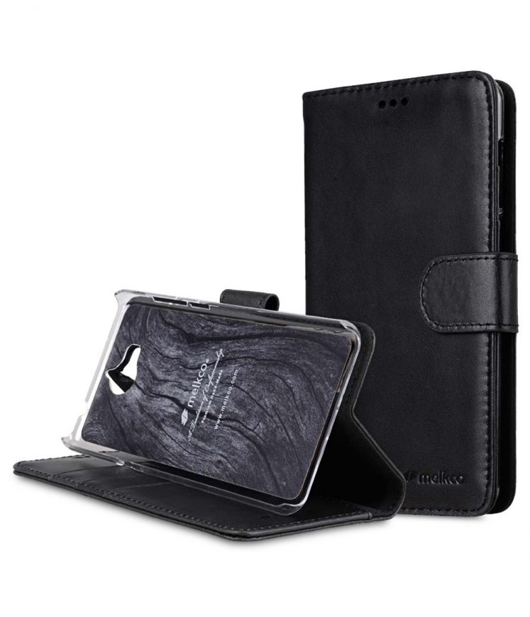 Premium Leather Case for Huawei Y5 (2017) - Wallet Book Clear Type Stand (Vintage Black)
