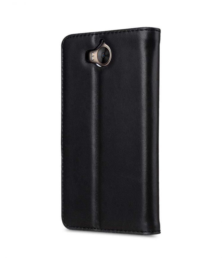 Premium Leather Case for Huawei Y5 (2017) - Wallet Book Clear Type Stand (Vintage Black)