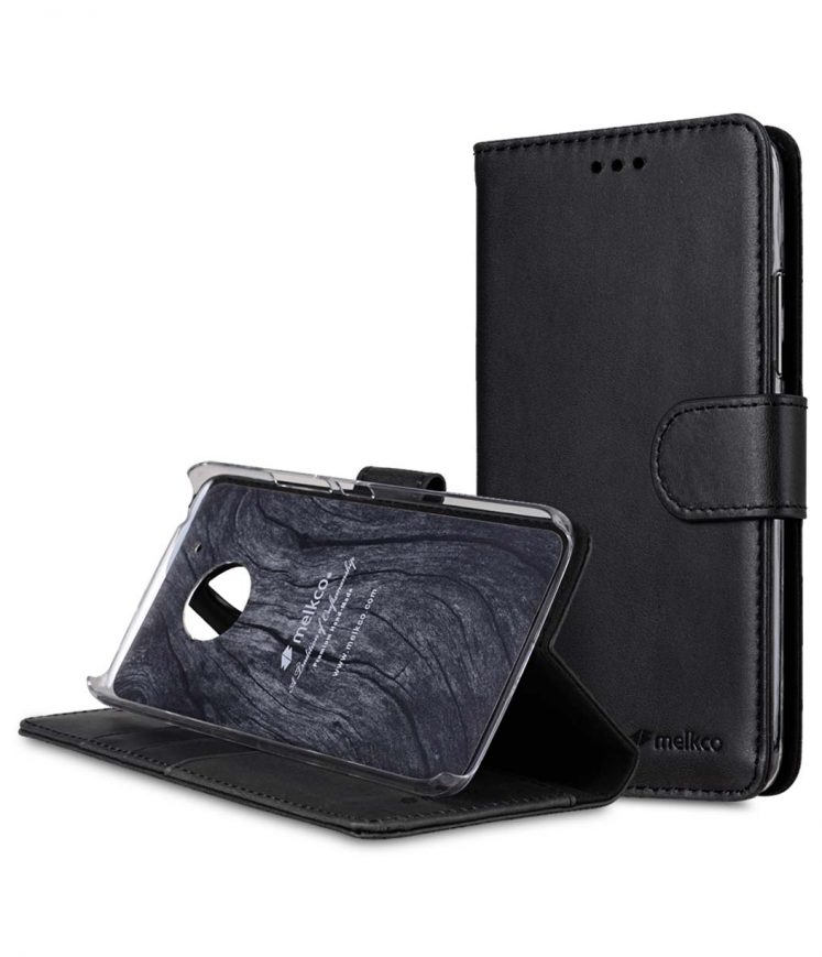 Melkco Premium Leather Flip Folio Case for Motorola Moto G5 Plus - Wallet Book Clear Type Stand