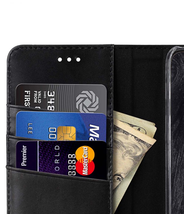 Premium Leather Case for Motorola Moto G5 Plus - Wallet Book Clear Type Stand (Vintage Black)