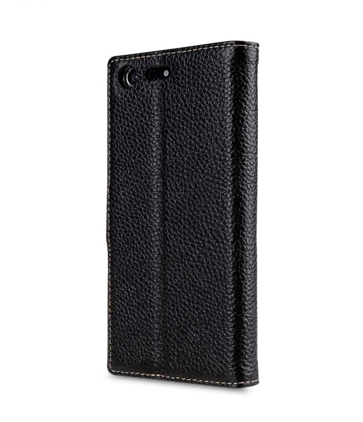 Premium Leather Case for Sony Xperia XZ Premium - Wallet Book Clear Type Stand (Black LC)