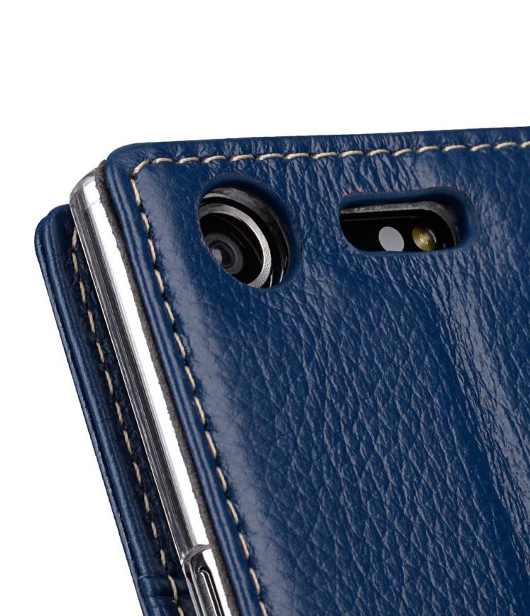 Premium Leather Case for Sony Xperia XZ Premium - Wallet Book Clear Type Stand (Dark Blue LC)