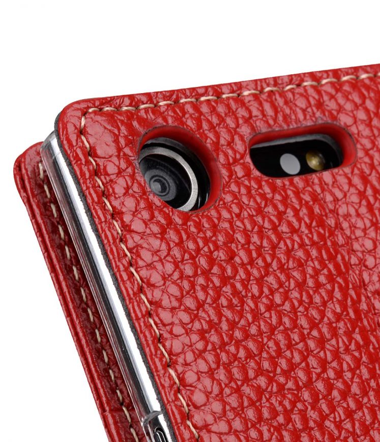 Premium Leather Case for Sony Xperia XZ Premium - Wallet Book Clear Type Stand (Red LC)