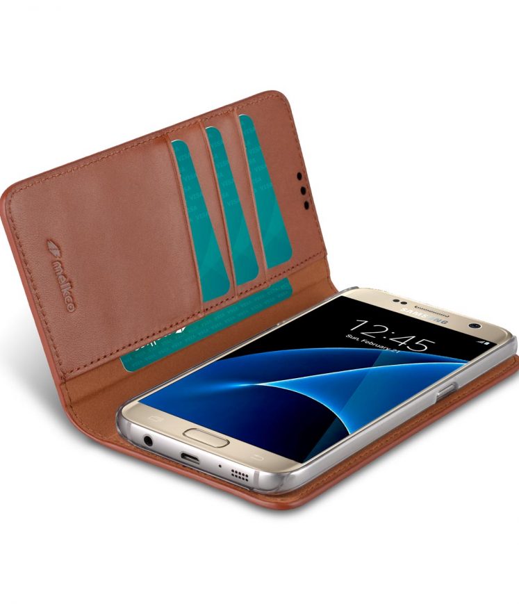 Melkco Italian Cowhide Leather Herman Series Book Style Case for Samsung Galaxy S7 (Italian Orange Brown)