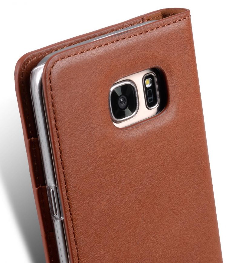 Melkco Italian Cowhide Leather Herman Series Book Style Case for Samsung Galaxy S7 (Italian Orange Brown)