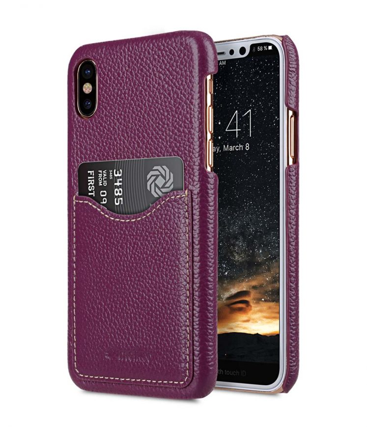 Premium Leather Card Slot Cover Case for Apple iPhone X - (Purple LC)Ver.2