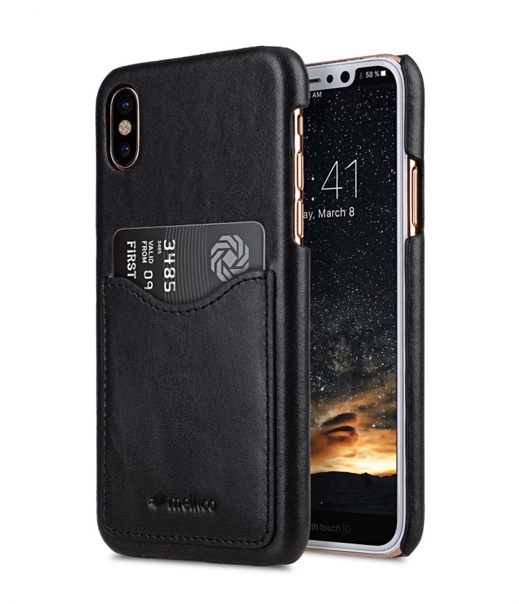 Premium Leather Card Slot Cover Case for Apple iPhone X - (Vintage Black CH)Ver.2