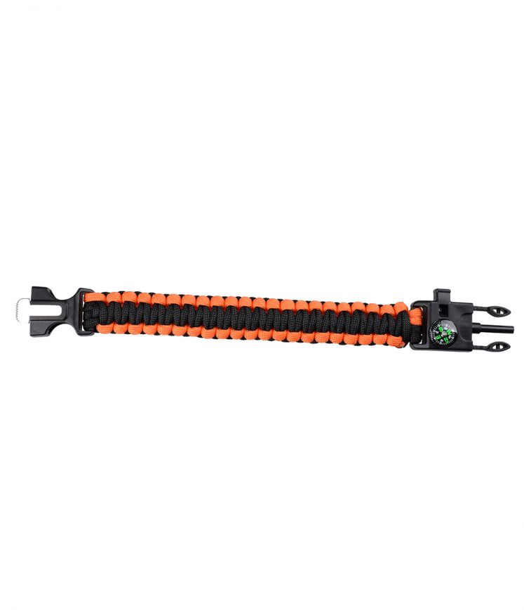 5 in 1 Multi-Functional Survival Bracelet with Compass Whistle Buckle - Black/Orange