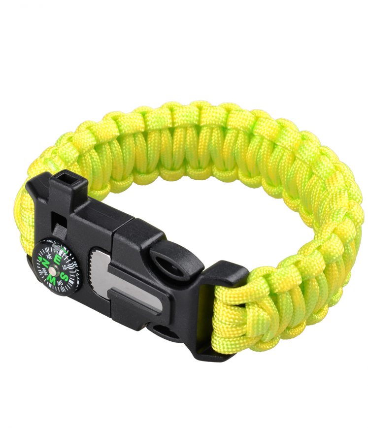 5 in 1 Multi-Functional Survival Bracelet with Compass Whistle Buckle - Fluorescent Yellow