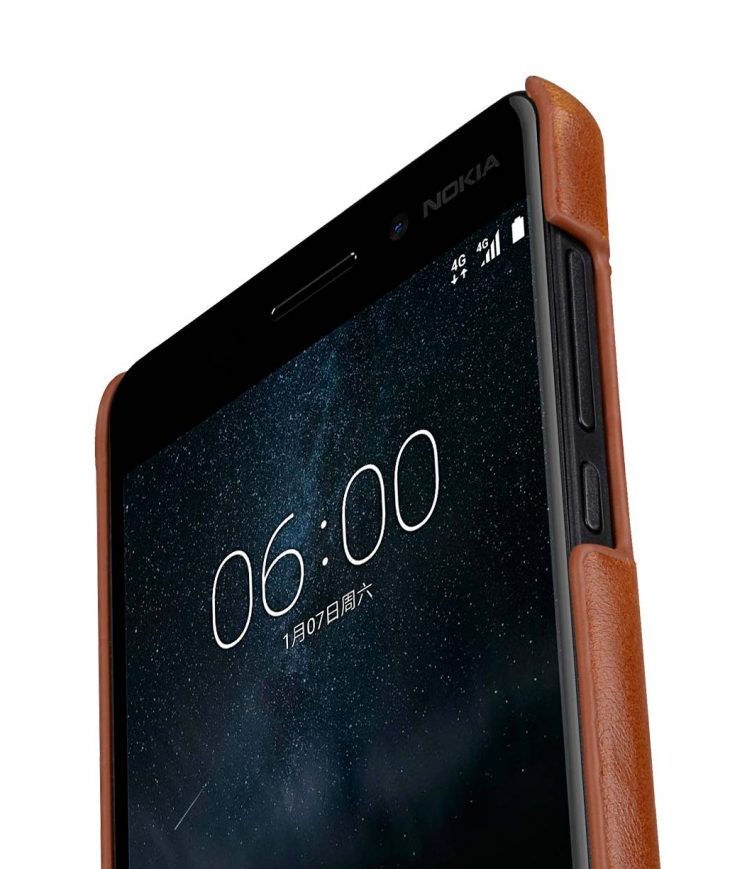 Mini PU Leather Dual Card Slots Snap Cover for Nokia 6 - (Brown CH PU)