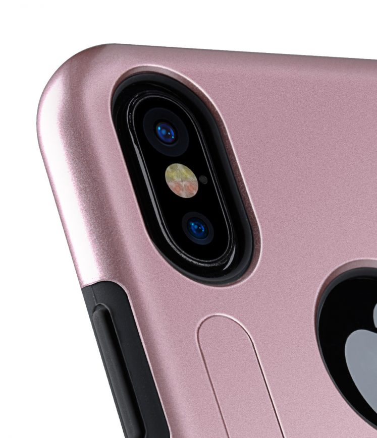 Melkco Kubalt Series Double Layer Pro (Apple Logo Visible) Case for Apple iPhone X - ( Rose Gold / Black )