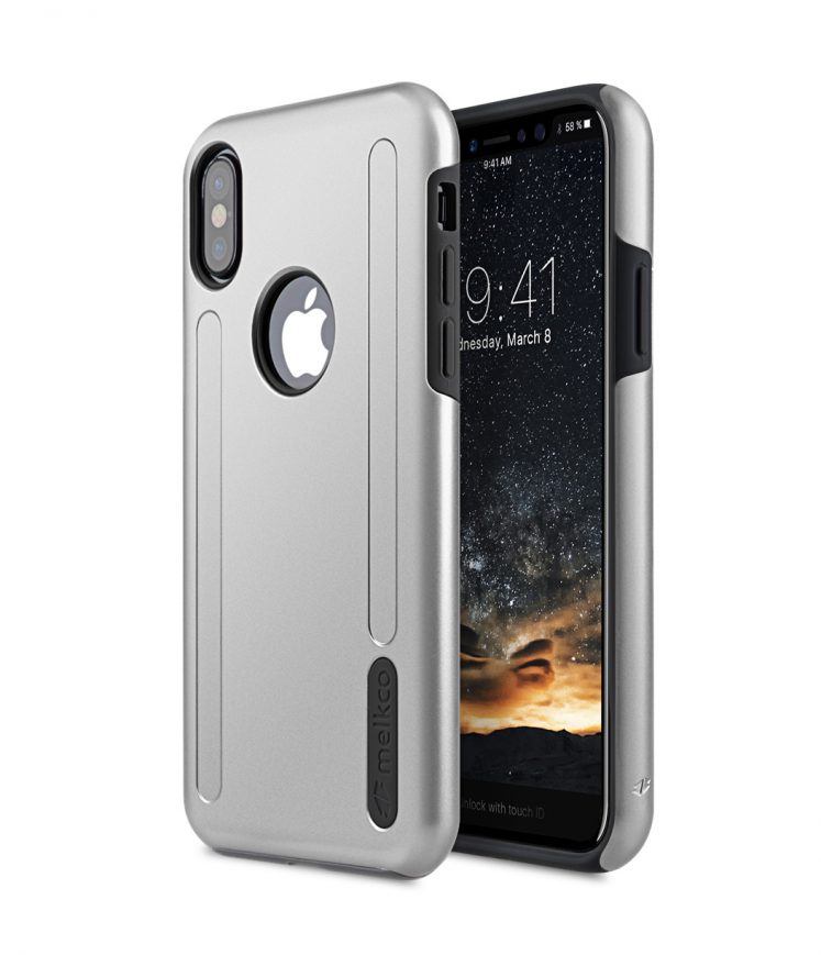 Melkco Kubalt Double Layer Pro (Apple Logo Visible) Case for Apple iPhone X - ( Silver / Black )