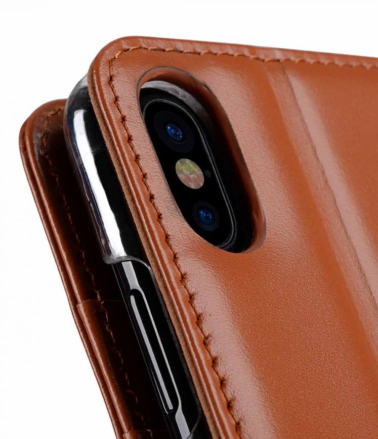 Melkco Premium Leather Case for Apple iPhone X - Wallet Book Clear Type Stand (Brown CH)