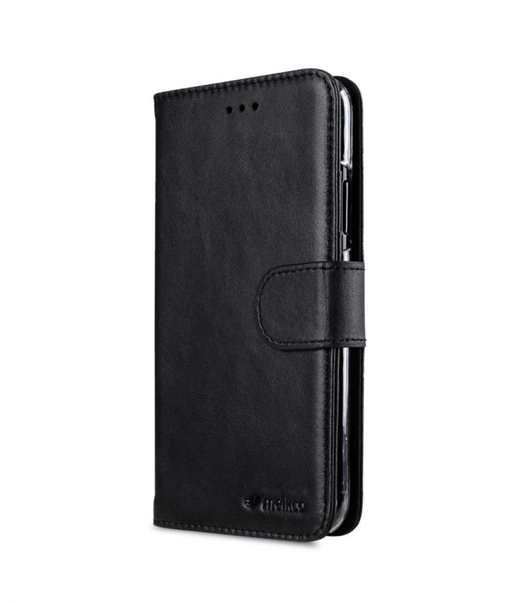 Melkco Premium Leather Case for Apple iPhone X - Wallet Book Clear Type Stand (Vintage Black)