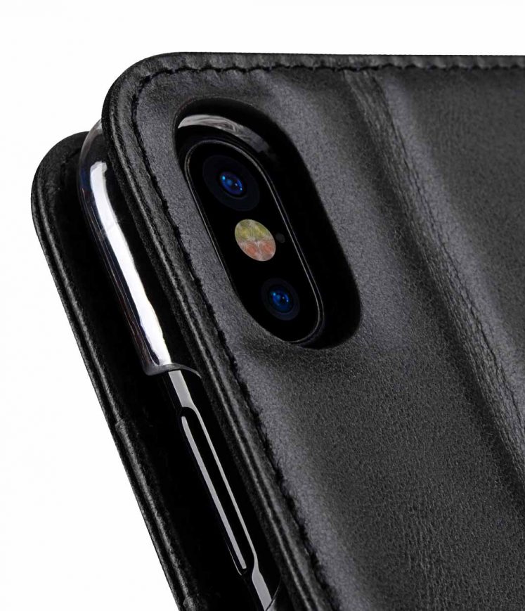 Melkco Premium Leather Case for Apple iPhone X - Wallet Book Clear Type Stand (Vintage Black)