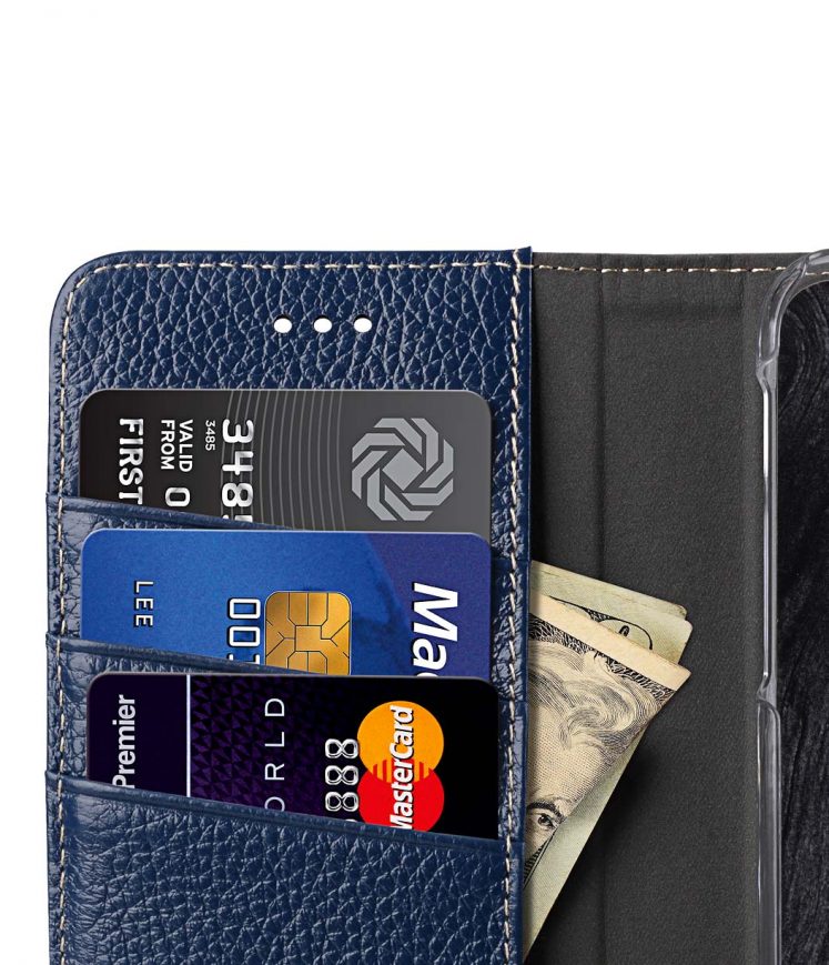 Premium Leather Case for Apple iPhone X - Wallet Book Clear Type Stand (Dark Blue LC)