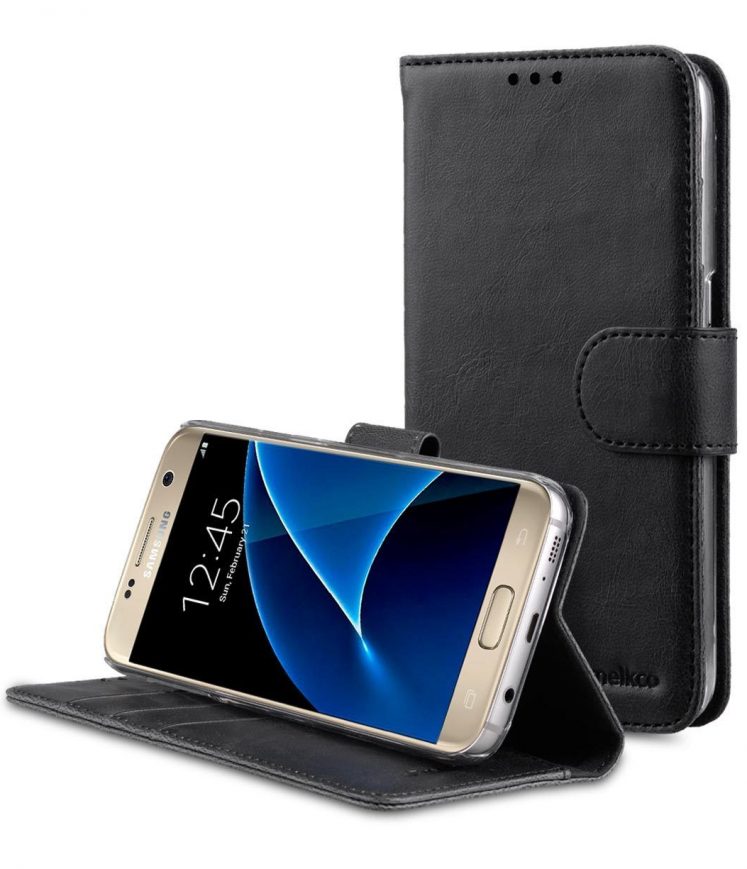 Melkco Mini PU Leather Case For Samsung Galaxy S7 - Wallet Book Type With Stand Function (Classic Vintage Black PU)