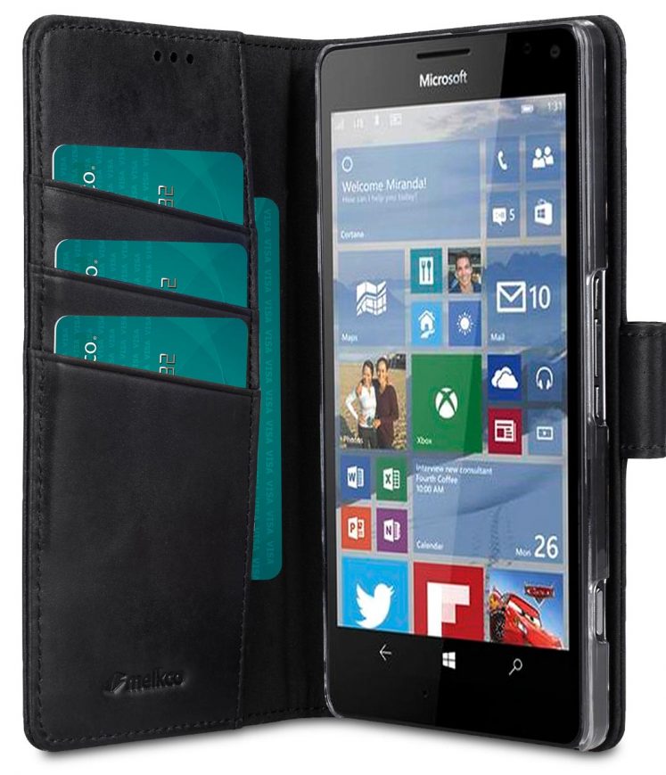 Melkco Premium Genuine Leather Case For Microsoft Lumia 950 XL - Wallet Book Type With Stand Function (Traditional Vintage Black)