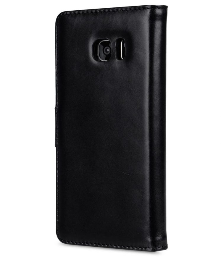 Premium Genuine Leather Autonomy Wallets Book Case For Samsung Galaxy S7 Edge(5.7") - Black Wax