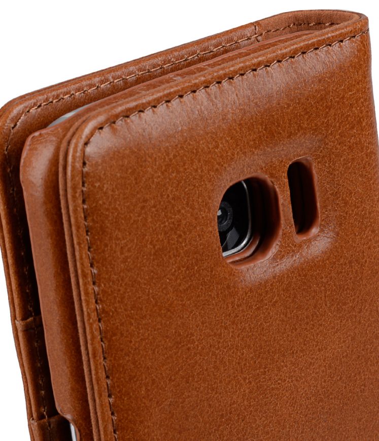 Premium Genuine Leather Autonomy Wallets Book Case For Samsung Galaxy S7 Edge(5.7") - Brown Wax