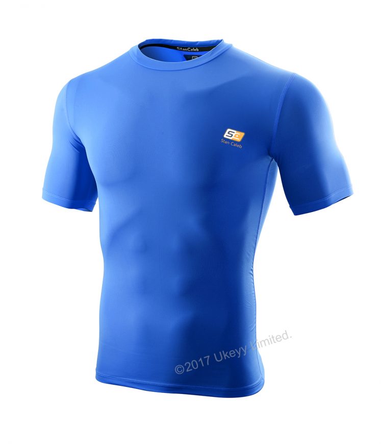 Men's Stretch Short-Sleeve Round Neck Sports T-Shirts - Size M - ( Blue )