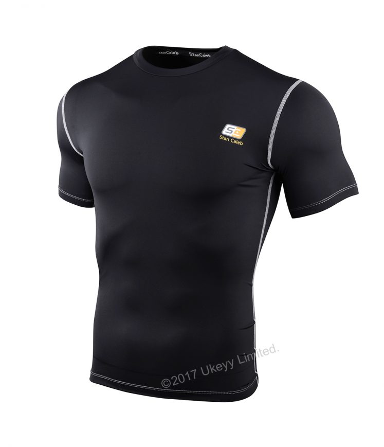 Men's Stretch Short-Sleeve Round Neck Sports T-Shirts - Size XL - ( Black )
